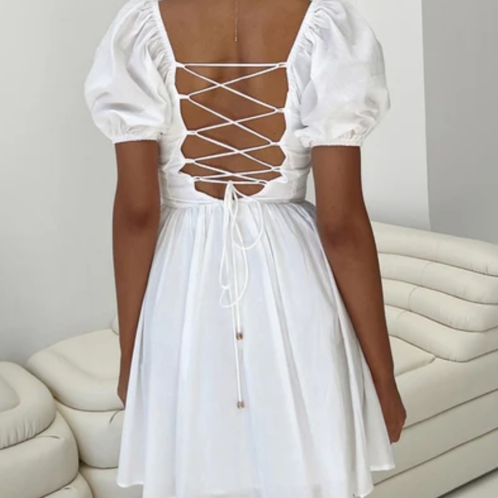Princess Polly‎ Krysten White Puff Sleeve Mini Dress Sz 12 - Picture 2 of 12